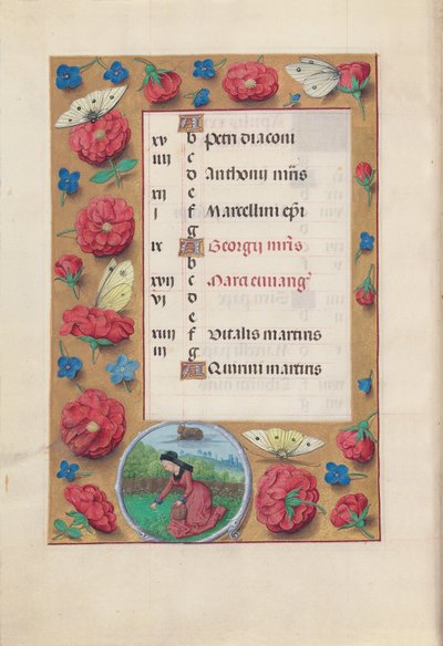 スペイン女王イザベラの時間：  フォル5v, April 作： Master of the First Prayerbook of Maximillian