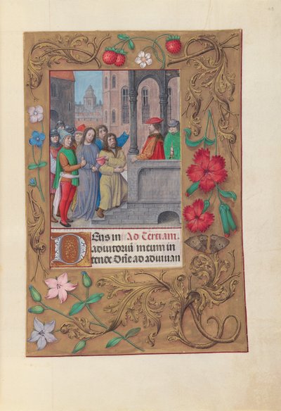 スペイン女王イザベラ女王の時間：フォル。 63r、ピラトの前のキリスト、c。 1500。 作： Master of the First Prayerbook of Maximillian