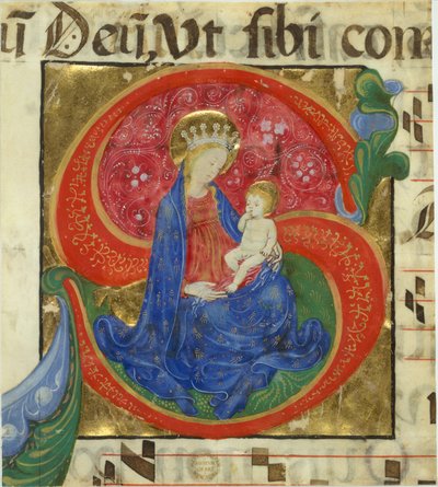 聖母子像が描かれたマニュスクリプト・イルミネーション、15世紀中頃。 作： Master of the Franciscan Breviary
