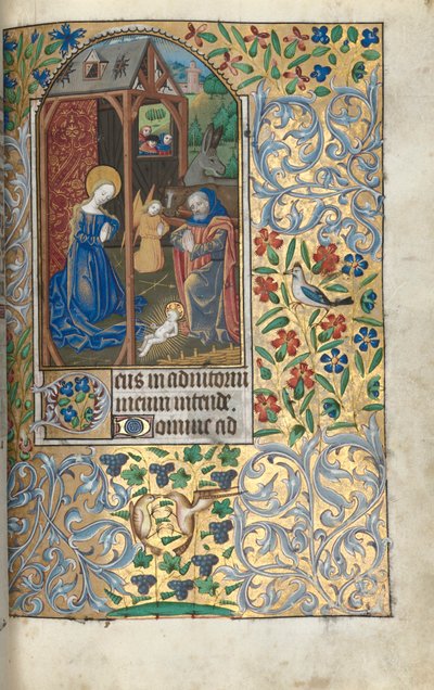 時祷書（ルーアン使用）：fol.56r 羊飼いたちとの礼拝／降誕祭 作： Master of the Geneva Latini