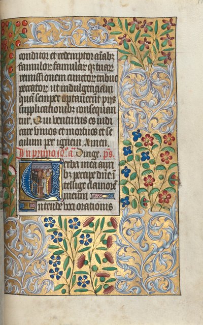 ルーアンの時間使用法：fol。 110r、イニシャルの死者のためのミサ、c。 1470。 作： Master of the Geneva Latini