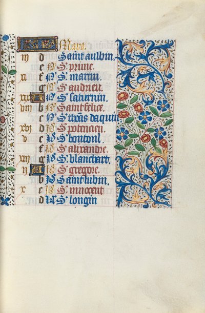 ルーアンの時間使用法：fol。 3r、c。 1470。 作： ジュネーヴ・ラティーニのマスター