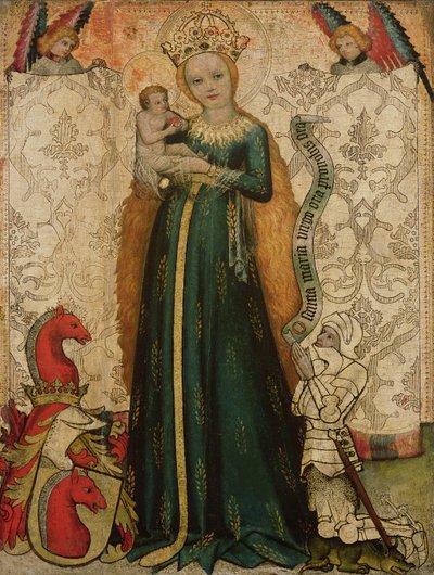 トウモロコシの耳を持つマドンナと子供、1440-50 作： Master of the Hallein Altarpiece