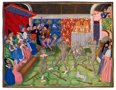 フランスの裁判所での仮面舞踏会、1393、1470-1475。 作： Master of the Harley Froissart