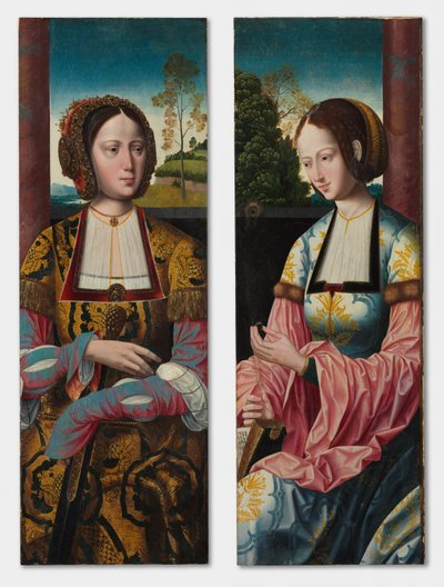 セントキャサリンとセントバーバラのペア、c。 1520。 作： Master of the Holy Blood