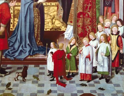 聖母の祭壇画の七つの喜び：少年合唱団の詳細、c.1480（パネル）（5896の詳細） 作： Master of the Holy Parent