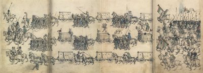 軍用列車 ヴォルフェッグ城の中世のハウスブックより、1485年頃 作： Master of the Housebook of Wolfegg