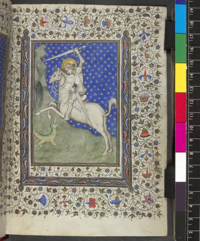Harley 2952、f.21 St. George and the Dragon、「Book of Hours」、1415年頃（ベラム） 作： Master of the Humility Madonnas