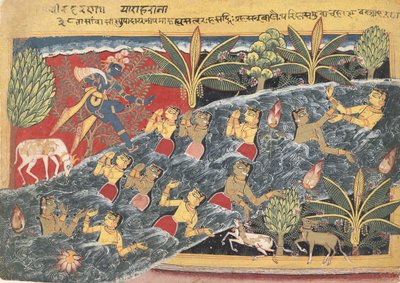 クリシュナに服を返してほしいと懇願するゴーピスたち... 1560-65年頃 作： Master of the Isarda