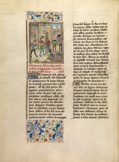 アレクサンダーは彼の軍の過剰な手荷物の破壊を命じます 作： Master of the Jardin de vertueuse consolation and assistant