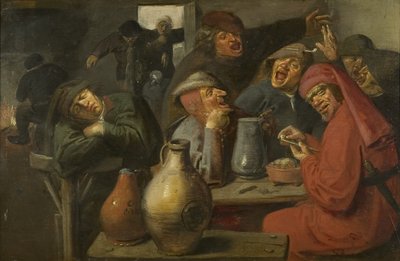 居酒屋の内部、農民のカルーシング、1635年頃（パネルに油彩） 作： Master of the Large Jar