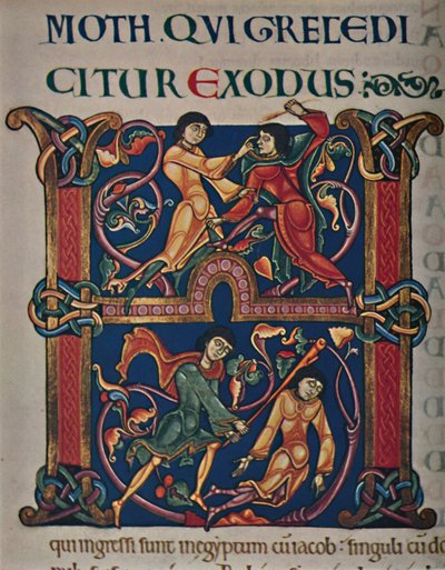 ウィンチェスター聖書、c1150 AD、c1950からのイニシャル。 作： Master of the Leaping Figures