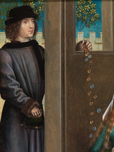 聖ニコラスの祭壇画からの聖ニコラスの慈善の詳細、c.1486-93（パネルに油彩） 作： Master of The Legend of St. Lucy