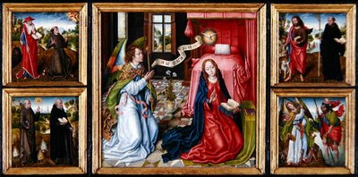 受胎告知のトリプティク、1483年頃（パネルに油彩） 作： Master of the Legend of St. Ursula