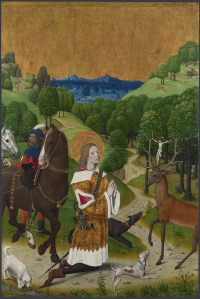 聖ユベールの改宗。ヴェルデン祭壇画、1485年頃のシャッター 作： Master of the Life of the Virgin