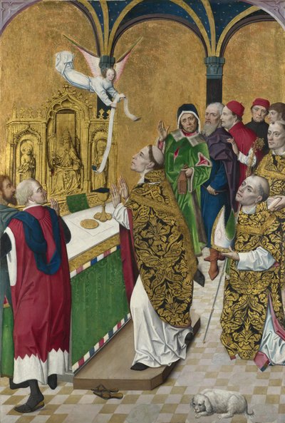 聖ユベールのミサ。ヴェルデン祭壇画、1485年頃のシャッター 作： Master of the Life of the Virgin