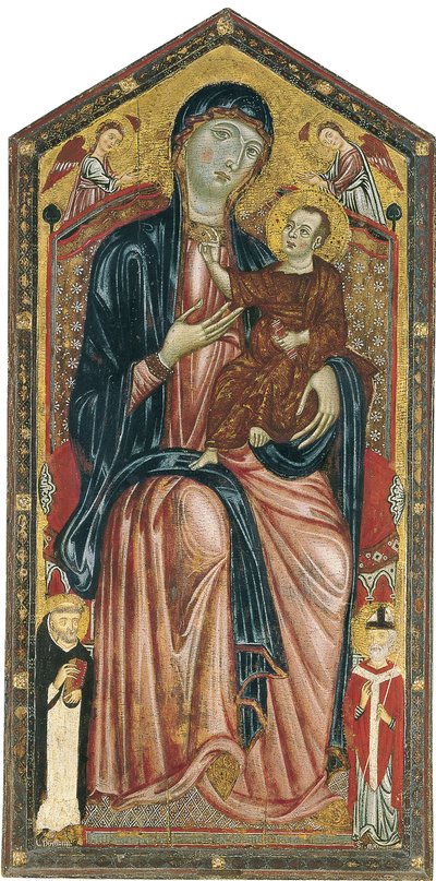 聖母子は聖人ドミニク、マーティンと二人の天使と一緒に即位 作： Master of the Magdalen