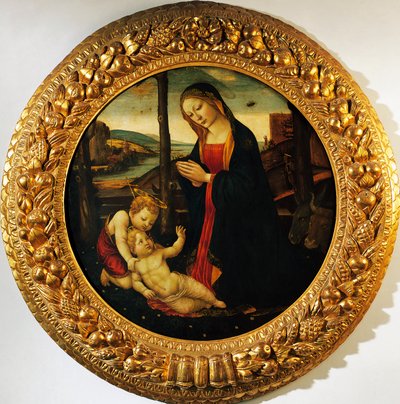 幼児の洗礼者聖ヨハネを抱く聖母子像 トンド・ミラーの巨匠の作とされる絵画（15世紀末）。 作： Master of the Miller Tondo (attr. to)