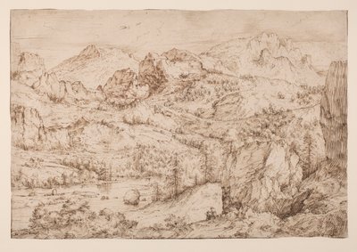 アーティストがスケッチしている風景、1606-08年頃（紙にペンとインクと黒いチョーク） 作： Master of the Mountain Landscapes