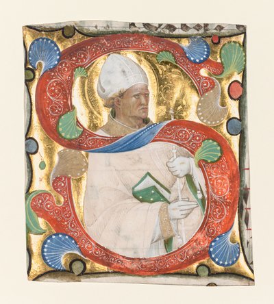 グラデュアルのイニシャル S: St. Augustine, c. 1420年。 作： Master of the Murano Gradual