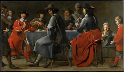 ハーディガーディプレーヤーによるギャンブラーの集まり、1660年頃 作： Master of the Processions