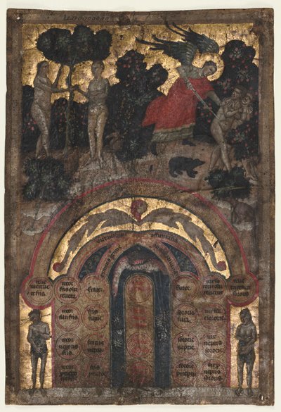血族関係の木に関するヨハネス・アンドレアスの講義の巻からの葉...、c。 1331 作： Master of the Register of 1328