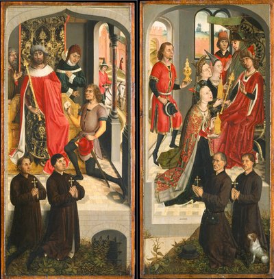ダビデの前のアブナーの使者、ソロモンに贈り物をするシバの女王...、1480年頃。 作： Master of the Saint Barbara Legend