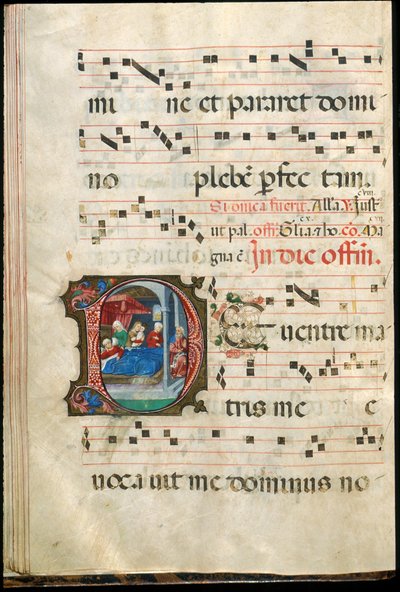 15世紀後半の段階的なフォリオ（羊皮紙にインク、テンペラ、金箔） 作： Master of the Saluces Hours (attr. to)