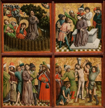 キリストの受難》の祭壇画、1440年代頃（木に油彩と金彩） 作： Master of the Schlägl Altarpiece