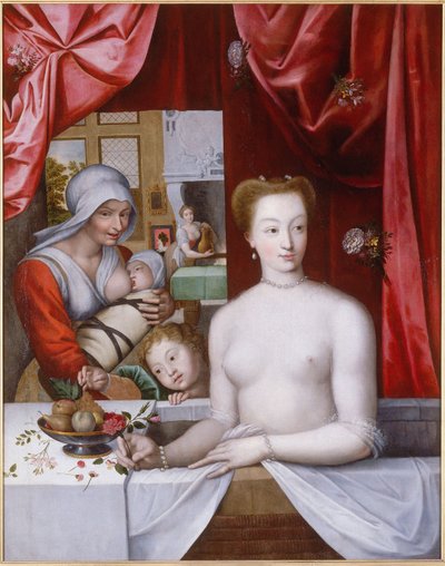 お風呂のガブリエル・デストレ、c。 1598年 作： Master of the School of Fontainebleau