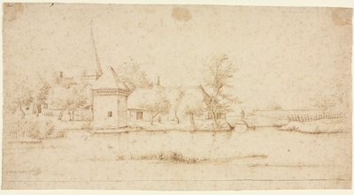 堀のある村のある風景、1559-1561。 作： Master of the Small Landscapes