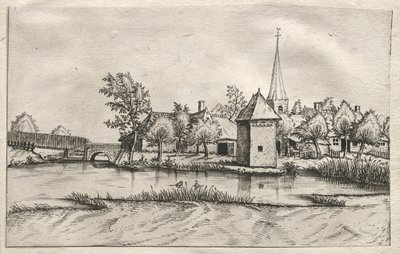 ブラバントとカンピーヌの村々の風景。1561年頃の堀り払いの村。 作： Master of the Small Landscapes