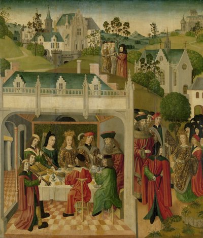 ヴァルトブルクにおけるハンガリーの聖エリザベートとテューリンゲンのルイの婚礼の祝宴、1490年頃-1495年（油彩・パネル） 作： Master of the St.Elizabeth panels