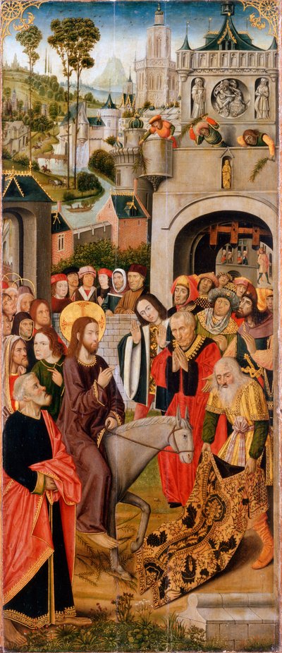 エルサレムへのキリストの入場」、15世紀後半。 作： Master of the Thuison Altarpiece