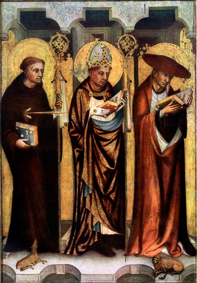 セントジャイルズ、セントグレゴリー、セントジェローム、c1380 1955。 作： Master of the Trebon Altarpiece