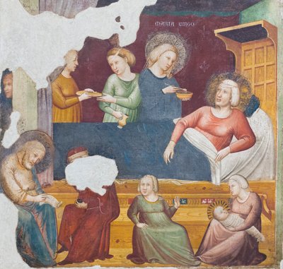 洗礼者の誕生、14世紀前半（別のフレスコ画） 作： Master of the Urbino Coronation