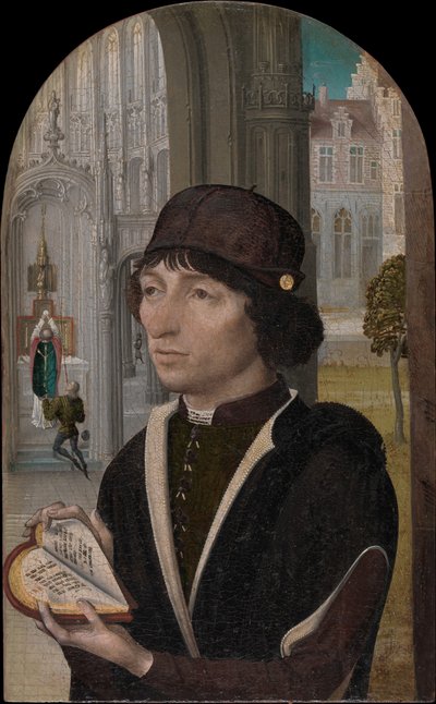 本を持っている若い男、カリフォルニア州。 1480年。 作： Master of the View of Sainte