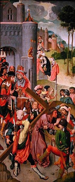 十字架を背負うキリスト、三幅対の側板、1490年代頃（油彩・パネル）（152537も参照 作： Master of the Virgo Inter Virgines