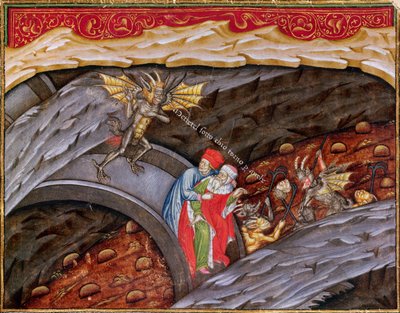 Ms 2017 f.245ダンテのインフェルノ、ギニフォルテデッリバルジジcaの解説付き。 1440 作： Master of the Vitae Imperatorum
