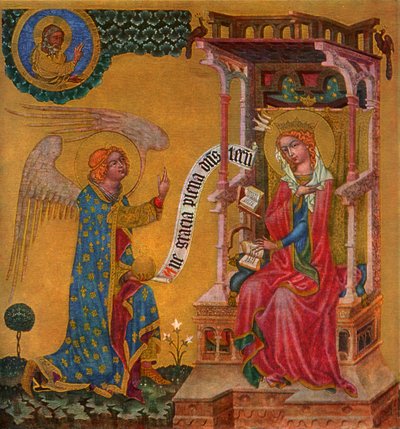 「聖母マリアの告知」、c1350 1955。 作： Master of the Vyssi Brod Altar