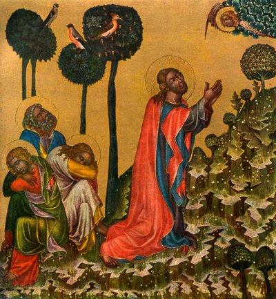「オリーブの木立のイエス」、c1350 1955。 作： Master of the Vyssi Brod Altar