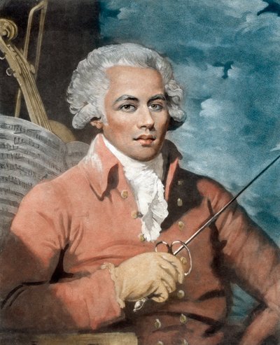 Joseph Boulogne (1748-99), Chevalier de Saint-George; グアドループのフランス人農園主とアフリカ系の奴隷Nanonの息子 - Joseph Boulogne (1748-1799), Chevalier de Saint-Georges (Saint-Georges), グアドループ出身の作曲家の肖像。 作： Mather (after) Brown