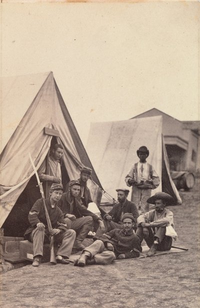 [バージニア州ハーパーズフェリーの第22ニューヨーク州民兵の兵士たちとのキャンプ風景】1862年。 作： Mathew Brady