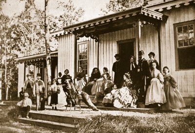 ハインツェルマン将軍、アレクサンドリアの回復期キャンプでの友人の娯楽、1861-65年 作： Mathew B. Brady