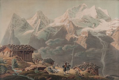 ヴェンゲルナルプからのユングフラウ、ミュンヒ、アイガー 1822年 （水彩画） 作： Mathias Gabriel Lory