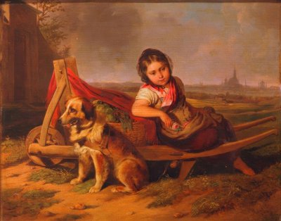 ウィーンの前に犬を持つ少女 作： Mathias Ranftl