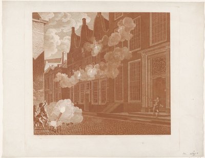 ルーカス・ヴァン・スティーニンクの家の銃撃、1787年 作： Mathias de Sallieth