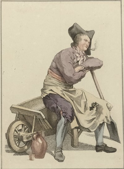 手押し車の端に座っている男 作： Mathias de Sallieth