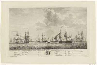 Rammekens沖のオランダ軍艦隊、1782～1783年 1782 年と 1783 年の Rammekens の路上で、少将 van Kruyne の指揮下にある国の軍艦の Gesicht (オブジェクトのタイトル) 作： Mathias de Sallieth