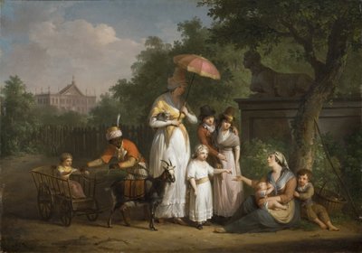 Une famille noble distribue des aumones dans un parc - 公園で施し物を配る貴族一家 ブリー、マチュー・イグニス・ファン（1773-1839）作。木に油彩 作： Mathieu Ignace van Bree